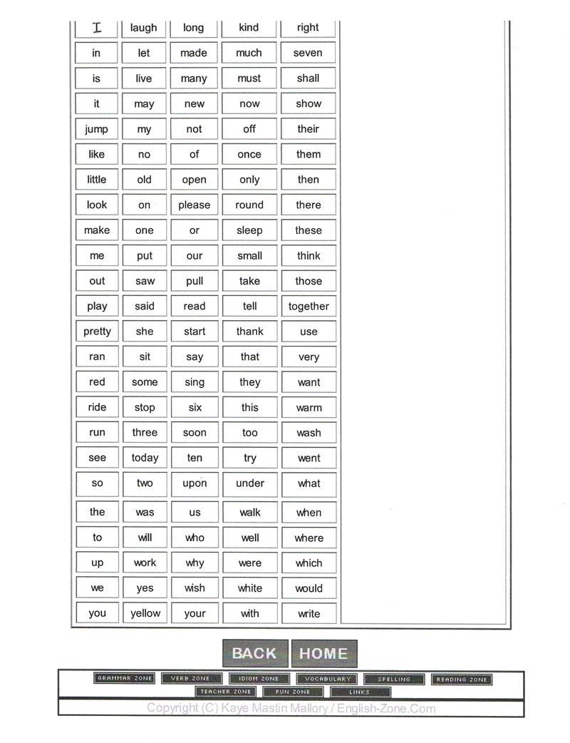 Dolch Word List Page 2 of 2